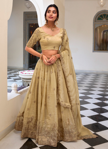 Mesmerizing Gold crush festive lehenga with sequin thread embroidery work